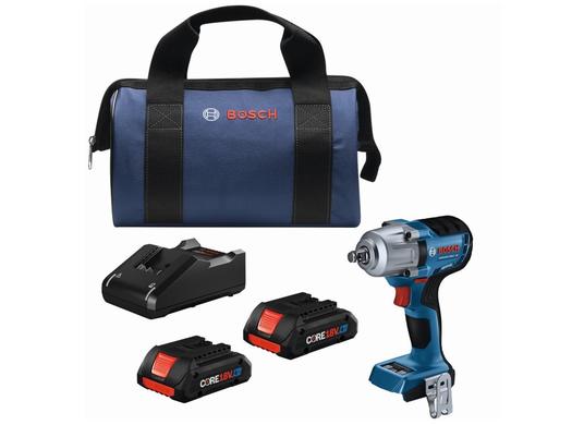 18V Brushless Connected-Ready 1/2 In. Mid-Torque Impact Wrench Kit with Friction Ring and Thru-Hole and (2) CORE18V® 4 Ah Advanced Power Batteries