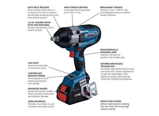 PROFACTOR™ 18V Connected 1/2 In. Impact Wrench Kit with Friction Ring and (1) CORE18V 8 Ah High Power Battery