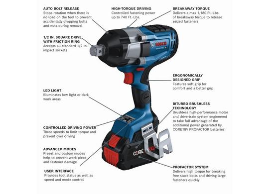 PROFACTOR™ 18V Connected 3/4 In. Impact Wrench Kit with Friction Ring and Thru-Hole and (1) CORE18V® 8 Ah High Power Battery