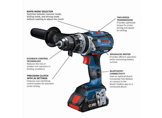 18V Brushless Connected-Ready 1/2 In. Hammer Drill/Driver Kit with (2) CORE18V® 4 Ah Advanced Power Batteries