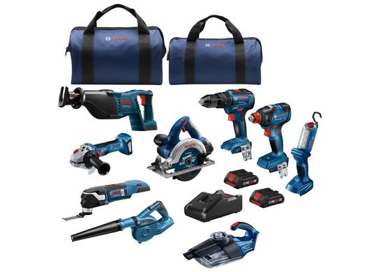 Ensemble 9 outils 18 V avec visseuse à chocs marteau perforateur 1/2 po, scie alternative, scie circulaire, outil multiple Starlock Plus®, rectifieuse d'angle 4-1/2 po, aspirateur à main, éclairage de travail DEL et 2