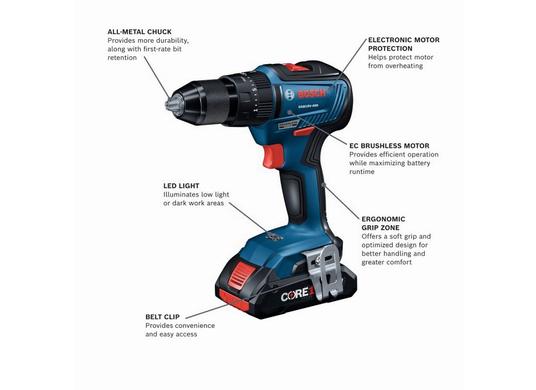 Ensemble 7 outils 18V avec visseuse à percussion, perforateur 1/2 po, scie alternative, scie circulaire, outil multiple Starlock Plus®, rectifieuse d'angle 4-1/2 po, éclairage de travail DEL et 2 CORE18V 4,0 Ah