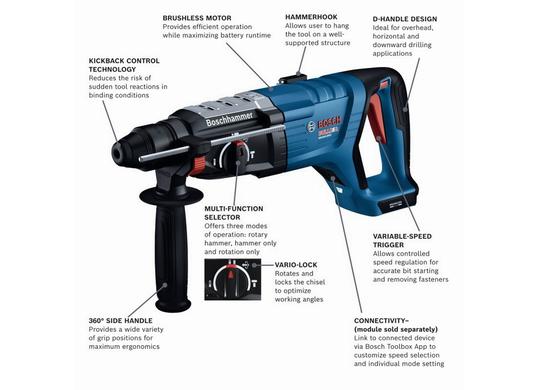 Marteau perforateur Bulldog™ SDS-plus® de 18 V Connected-Ready sans balais de 1-1/8 po (outil seul)