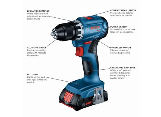 BOSCH GDR18V-1400B12 18V 1/4 In. Hex Impact Driver Kit with 2.0Ah Battery