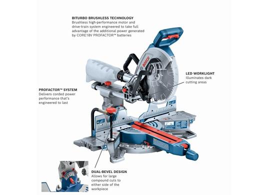 Scie à onglets coulissante à double inclinaison 18V PROFACTOR™ de 10 po (outil seul)