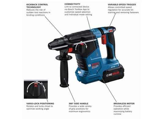 Ensemble marteau perforateur Bulldog™ SDS-plus® 18V sans balais connecté de 1 po avec (2) batteries High Power CORE18V® 8 Ah