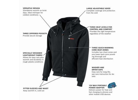 Ensemble veste à capuche chauffante 12 V Max avec adaptateur d’alimentation portatif - Taille S