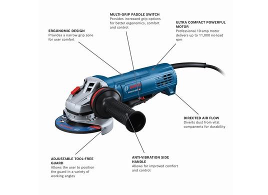 4-1/2 In. Ergonomic Angle Grinder with No Lock-On Paddle Switch