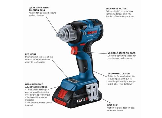 18V 3/8 In. Impact Wrench with Friction Ring with (2) CORE18V® 4 Ah Advanced Power Batteries