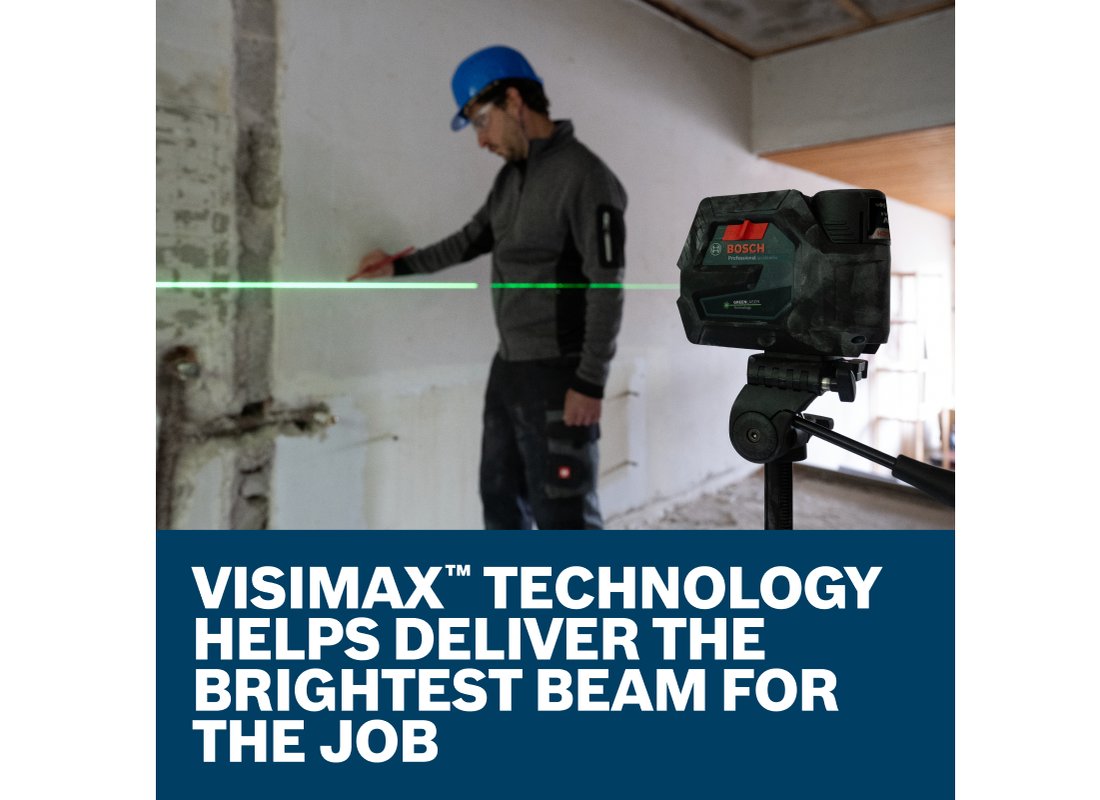 12V Max Connected Green-Beam Cross-Line Laser with Plumb Points and 12V Battery