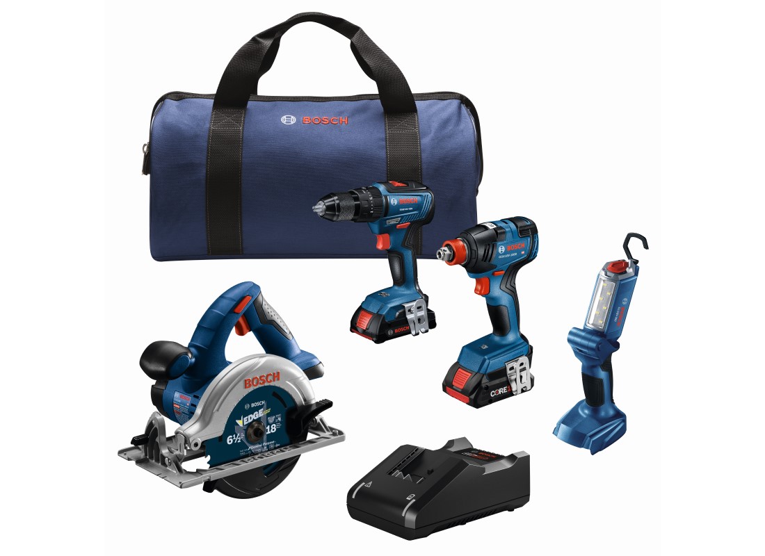 18V 4-Tool Combo Kit with Two-In-One 1/4 In. and 1/2 In. Bit/Socket Impact Driver/Wrench, 1/2 In. Hammer Drill/Driver, 6-1/2 In. Circular Saw and LED Worklight with (1) CORE18V® 4 Ah Advanced Power Battery and (1) 2 Ah Standard Power Battery