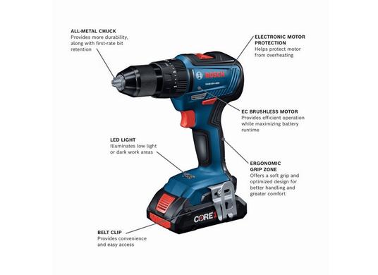 18V 4-Tool Combo Kit with Two-In-One 1/4 In. and 1/2 In. Bit/Socket Impact Driver/Wrench, 1/2 In. Hammer Drill/Driver, 6-1/2 In. Circular Saw and LED Worklight with (1) CORE18V® 4 Ah Advanced Power Battery and (1) 2 Ah Standard Power Battery