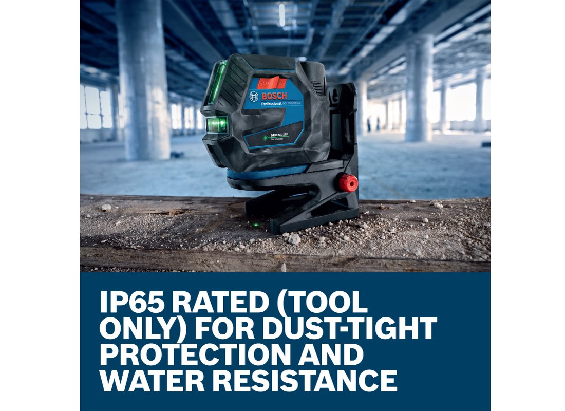 12V Max Connected Green-Beam Cross-Line Laser with Plumb Points and 12V Battery