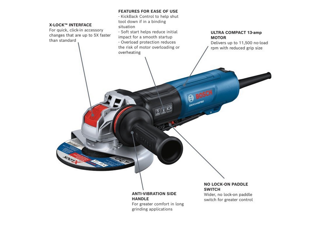 6 In. X-Lock™ Angle Grinder with Brake and No Lock-On Paddle Switch