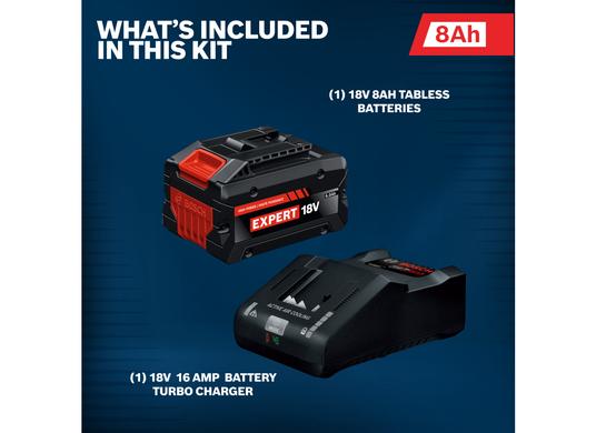 18V Starter Kit with (1) Expert 8 Ah and (1) 18V 16 Amp Battery Turbo Charger
