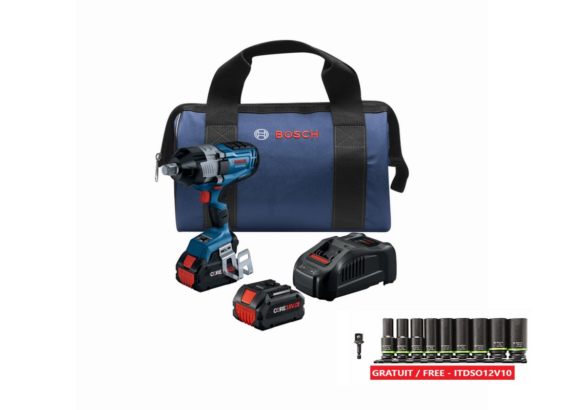 PROFACTOR™ 18V Connected-Ready 3/4 In. High Torque Impact Wrench Kit with Friction Ring and Thru-Hole and (2) CORE18V® 8 Ah Batteries