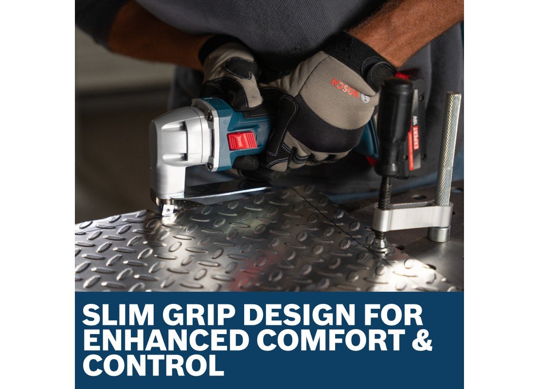 Cisaille à tôle 18 V calibre 16 avec interrupteur coulissant blocable