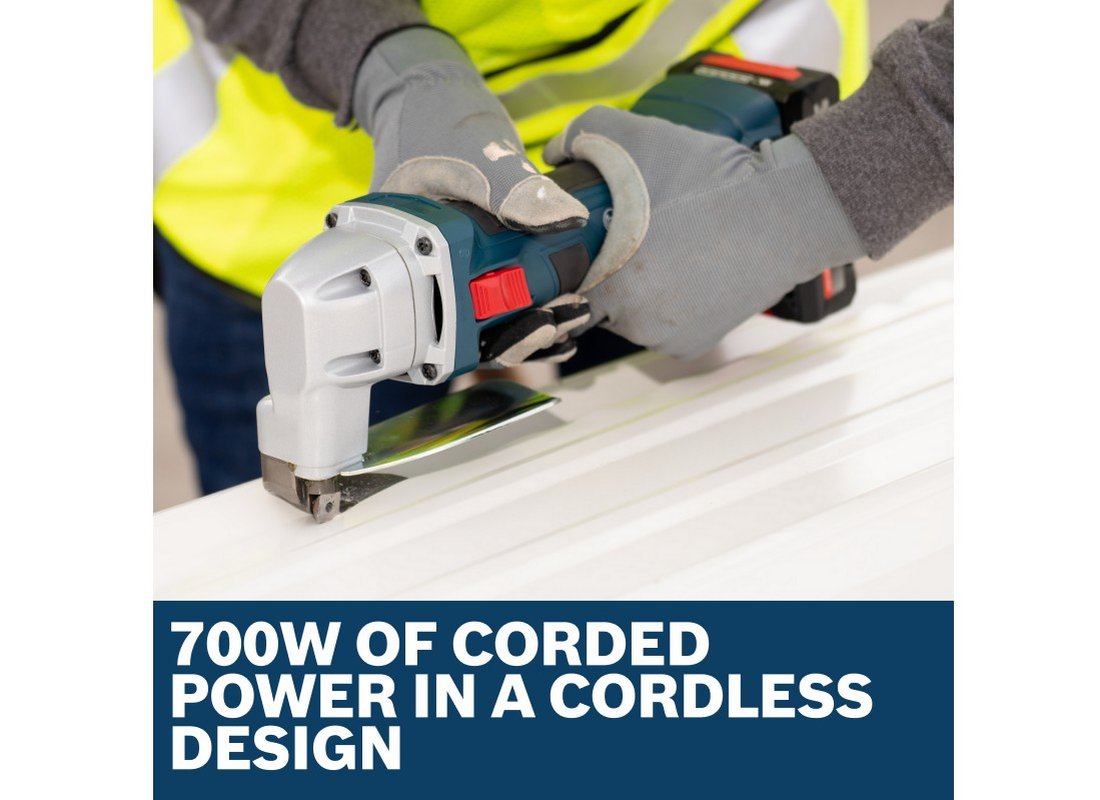 Cisaille à tôle 18 V calibre 16 avec interrupteur coulissant blocable