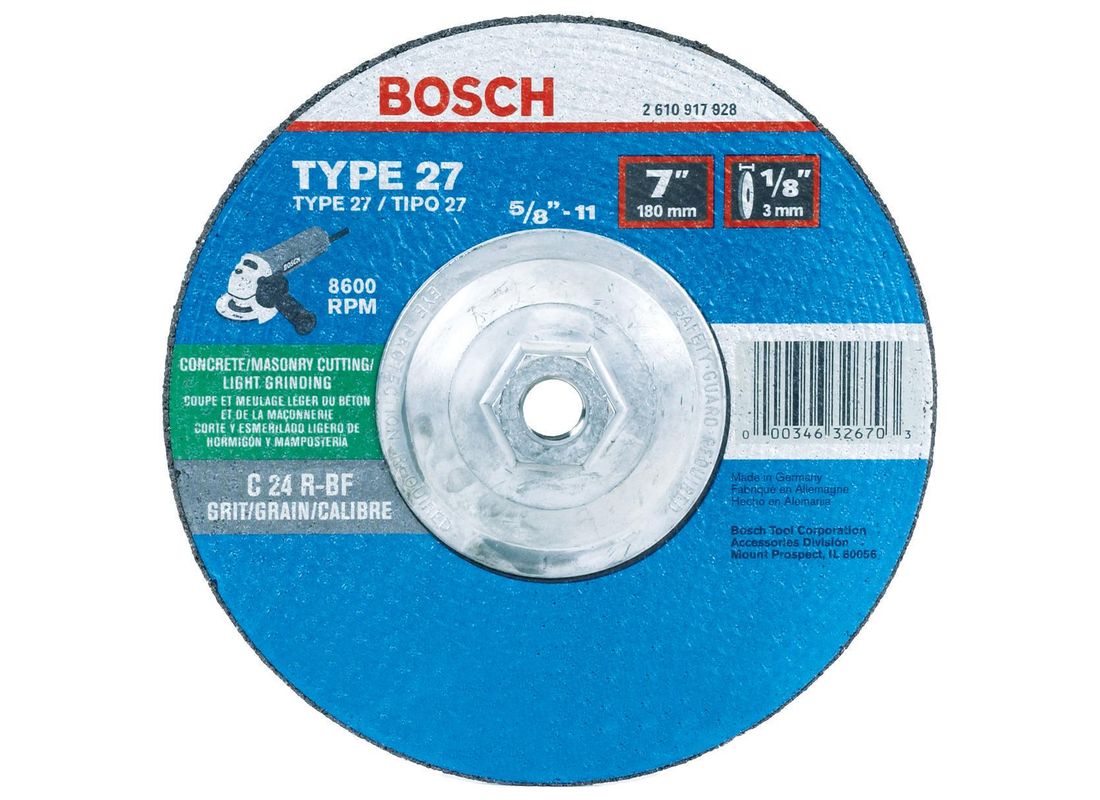4-1/2 In. 1/8 In. 7/8 In. Arbor Type 27 30 Grit Long-Life Grinding/Metal Cutting Abrasive Wheel Bosch CG27LM450