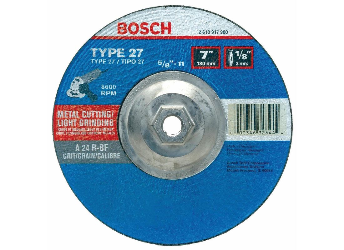 7 In. 1/8 In. 5/8-11 In. Arbor Type 27 24 Grit Light Grinding/Metal Cutting Abrasive Wheel Bosch CG27M701