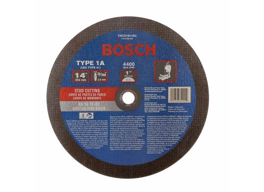Meule abrasive agglomérée pour la coupe d’acier inoxydable/montant en métal à arbre de 1 po, type 1A (ISO 41), grain 36, 14 po 3/32 po