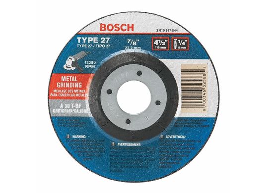 Meule abrasive de 4-1/2 po x 1/4 po avec abrasif type 27, grain 30, alésage de 7/8 po