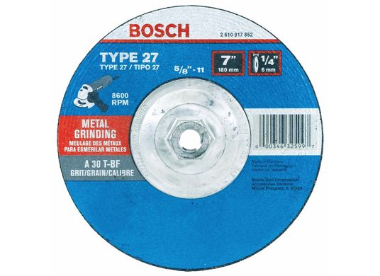 Meule abrasive de 7 po x 1/4 po avec abrasif type 27, grain 30, alésage de 5/8-11 po