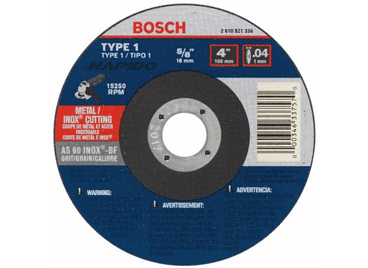 4 In. .040 In. 5/8 In. Arbor Type 1A (ISO 41) 60 Grit Rapido™ Fast Metal/Stainless Cutting Abrasive Wheel