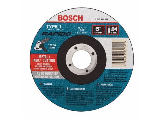 5 In. .040 In. 7/8 In. Arbor Type 1A (ISO 41) 60 Grit Rapido™ Fast Metal/Stainless Cutting Abrasive Wheel