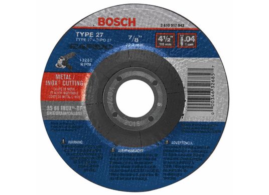 Meule abrasive Rapido™ de 4-1/2 po x 0,045 po avec abrasif type 27A (ISO 42), grain 60, alésage de 7/8 po, pour coupe rapide de métal et matériaux inoxydables