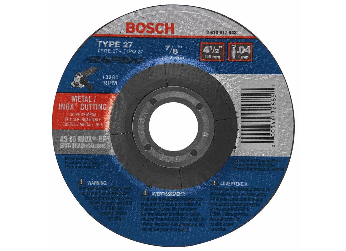 4-1/2 In. .045 In. 7/8 In. Arbor Type 27A (ISO 42) 60 Grit Rapido™ Fast Fast Metal/Stainless Cutting Abrasive Wheel Bosch TCW27S450