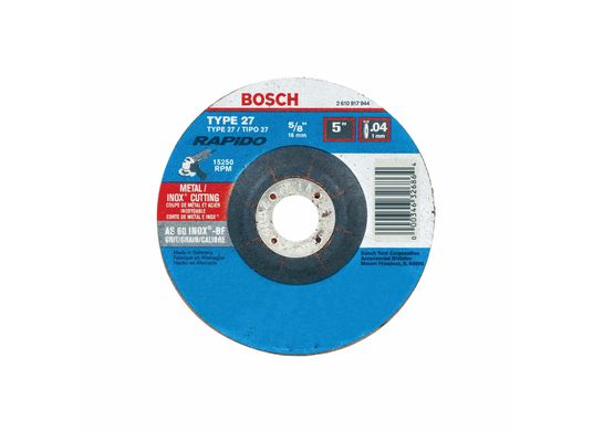 Meule abrasive Rapido™ de 5 po x 0,045 po avec abrasif type 27A (ISO 42), grain 60, alésage de 7/8 po, pour coupe rapide de métal et matériaux inoxydables