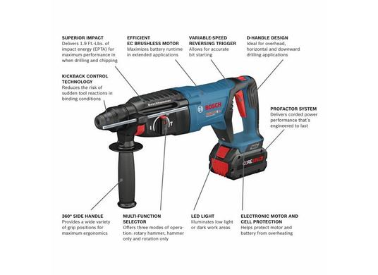 Ensemble marteau perforateur 18 V Bulldog™ SDS-plus® EC sans balais de 1 po avec (2) batteries Performance CORE18V 8,0 Ah