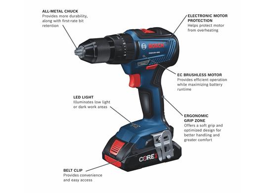 Ensemble de 2 outils 18 V perceuse-visseuse à percussion 1/2 po, une visseuse à chocs 18 V Freak avec porte-outil 2 en 1 (1/4 po et 1/2 po) pour et 2 batteries Compact CORE18V 4,0 Ah