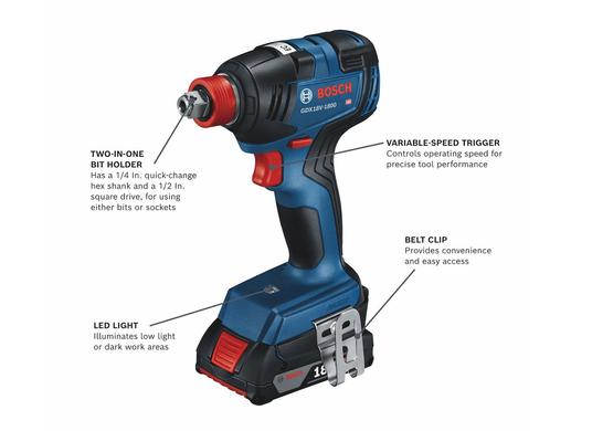 Ensemble de 2 outils 18 V perceuse-visseuse à percussion 1/2 po, une visseuse à chocs 18 V Freak avec porte-outil 2 en 1 (1/4 po et 1/2 po) pour et 2 batteries Compact CORE18V 4,0 Ah