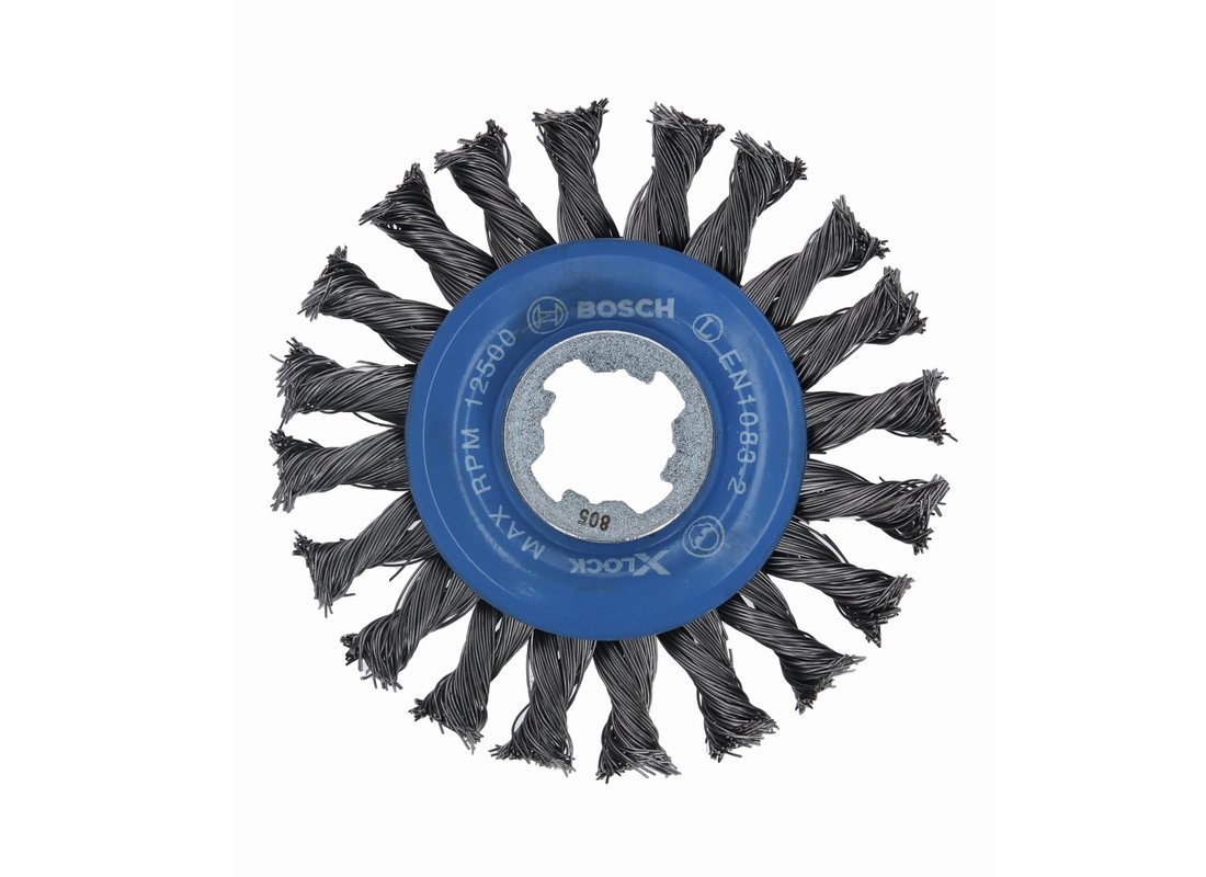 Brosse à fils noués pleine torsade en acier au carbone X-LOCK de 4-1/2 po de diamètre