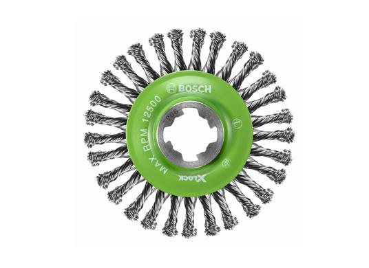 Brosse à fils torsadés pour soudures étroites en acier inoxydable X-LOCK de 4-1/2 po de diamètre