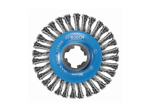 Brosse à fils torsadés pour soudures étroites en acier au carbone X-LOCK de 4-1/2 po de diamètre