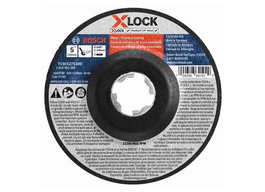 Disque à tronçonner X-LOCK de 5 po x 0,045 po pour arbre type 27A (ISO 42), grain 60, pour la coupe rapide des métaux et des aciers inoxydables