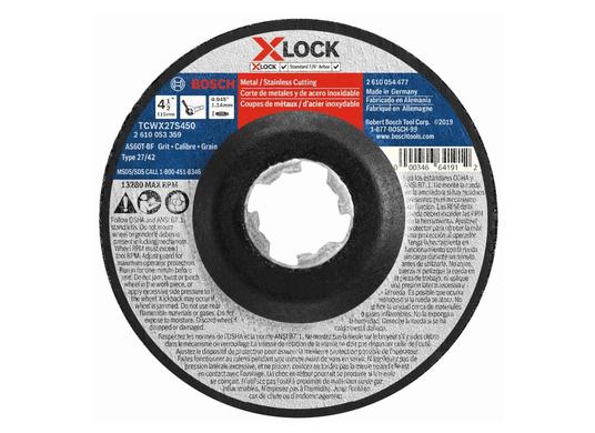 Disque à tronçonner X-LOCK de 4-1/2 po x 0,045 po pour arbre type 27A (ISO 42), grain 60, pour la coupe rapide des métaux et aciers inoxydables