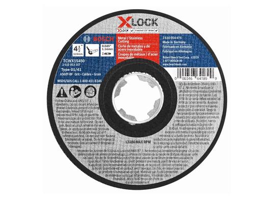 Disque à tronçonner X-LOCK de 4-1/2 po x 0,045 po pour arbre type 1A (ISO 41), grain 60, pour la coupe rapide des métaux et aciers inoxydables